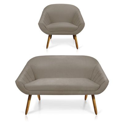 Kit 01 Namoradeira 02 Lugares e 01 Poltrona Giovana Suede Marrom Rato Castanho