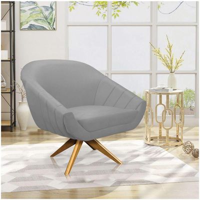 Poltrona Giratória Giovana Suede Cinza Base Madeira Ma30 - D'rossi