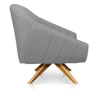 Poltrona Giratória Giovana Suede Cinza Base Madeira Ma30 - D'rossi