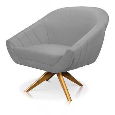 Poltrona Giratória Giovana Suede Cinza Base Madeira Ma30 - D'rossi