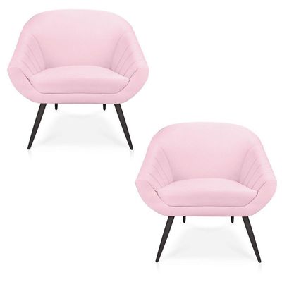 Kit 02 Poltronas Giovana Suede Rosa Bebê de Ferro