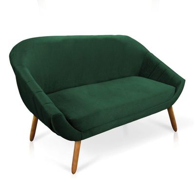 Kit 01 Namoradeira e 02 Poltronas Veludo Verde Esmeralda Castanho