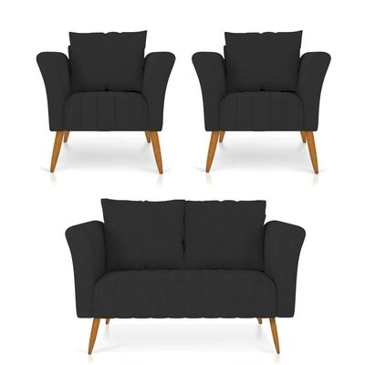 Kit 01 Namoradeira 02 Lugares e 02 Poltronas A79 Preto