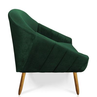Kit 01 Namoradeira e 02 Poltronas Veludo Castanho Verde Esmeralda