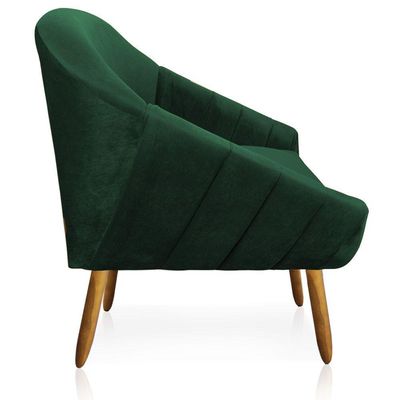 Kit 01 Namoradeira e 01 Poltrona Veludo Castanho Verde Esmeralda