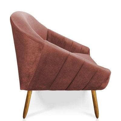 Kit 01 Namoradeira e 02 Poltronas Veludo Rose Castanho