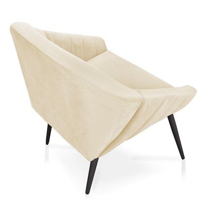 Kit 02 Poltronas Giovana Veludo Bege Pés Palito De Ferro