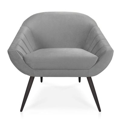 Kit 02 Poltronas Giovana Veludo Cinza Pés Palito De Ferro