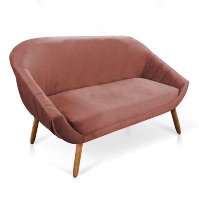 Kit 01 Namoradeira 02 Lugares E 02 Poltronas Giratória Giovana Veludo Rose Base Madeira