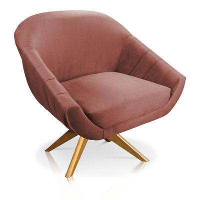 Kit 01 Namoradeira 02 Lugares E 02 Poltronas Giratória Giovana Veludo Rose Base Madeira
