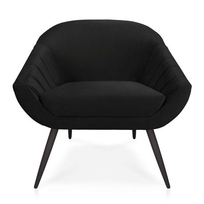 Kit 02 Poltronas Giovana Veludo Preto Pés Palito De Ferro