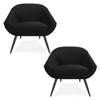 Kit 02 Poltronas Giovana Veludo Preto Pés Palito De Ferro
