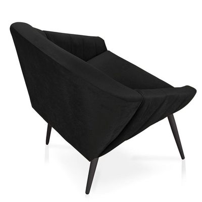 Kit 02 Poltronas Giovana Veludo Preto Pés Palito De Ferro