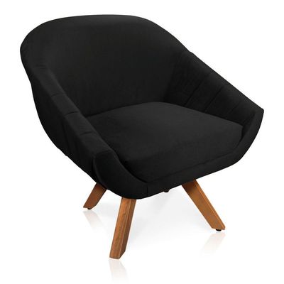 Kit 01 Namoradeira 02 Lugares E 02 Poltronas Giratória Giovana Veludo Base Madeira Preto
