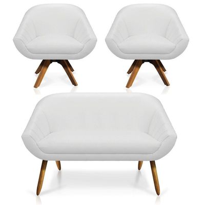 Kit 01 Namoradeira 02 Lugares E 02 Poltronas Giratória Giovana Corino Mm30 Branco