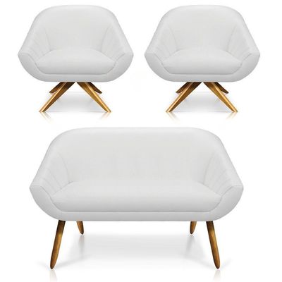Kit 01 Namoradeira 02 Lugares E 02 Poltronas Giratória Giovana Corino Branco