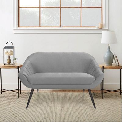 Kit 01 Namoradeira 02 Lugares E 02 Poltronas Giovana Veludo Pés Palito De Ferro Cinza