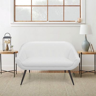 Kit 01 Namoradeira 02 Lugares E 02 Poltronas Giovana Corino Branco Pés Palito De Ferro