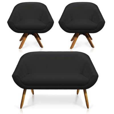 Kit 01 Namoradeira 02 Lugares E 02 Poltronas Giratória Giovana Corino Preto Mm30