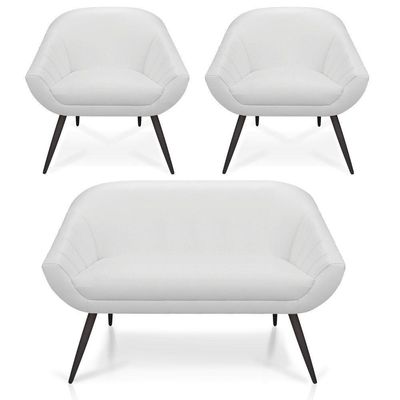 Kit 01 Namoradeira 02 Lugares E 02 Poltronas Giovana Corino Pés Palito De Ferro Branco