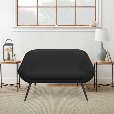 Kit 01 Namoradeira 02 Lugares E 02 Poltronas Giovana Corino Preto Pés Palito De Ferro