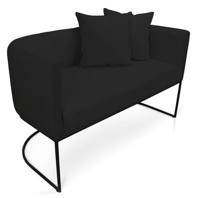 Kit 01 Namoradeira 02 Lugares E 02 Poltronas Paola Linho Base Metálica Preto Cor A79 Preto