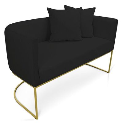 Kit 01 Namoradeira 02 Lugares E 01 Poltrona Paola Linho Base Metálica Dourado Cor A79 Preto