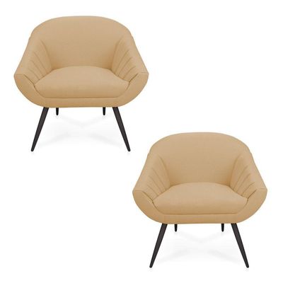 Kit 02 Poltronas Giovana Linho Areia A27 Pés Palito De Ferro
