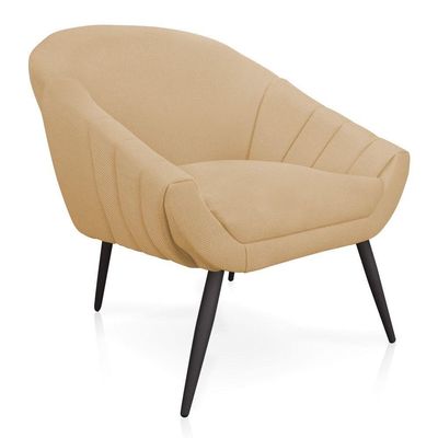 Kit 02 Poltronas Giovana Linho Areia A27 Pés Palito De Ferro