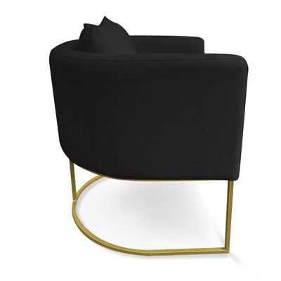 Kit 01 Namoradeira 02 Lugares E 02 Poltronas Paola Linho Base Metálica Dourado Cor A79 Preto