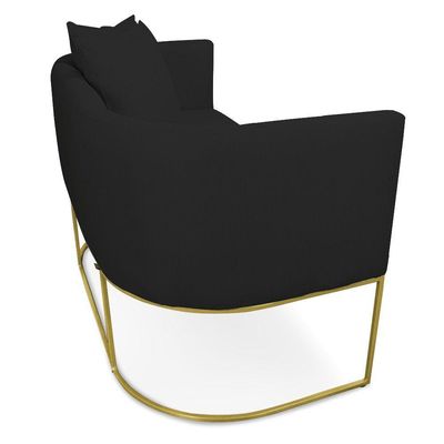 Kit 01 Namoradeira 02 Lugares E 02 Poltronas Paola Linho Base Metálica Dourado Cor A79 Preto
