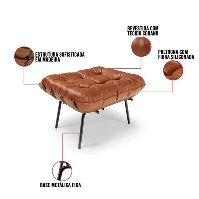 Kit 01 Poltrona E 01 Puff Costela Corano Nozes