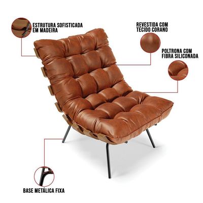 Kit 01 Poltrona E 01 Puff Costela Corano Nozes