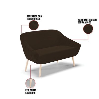 Kit 01 Namoradeira E 02 Poltronas Suede Marrom Natural