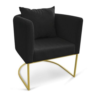 Kit 01 Namoradeira 02 Lugares E 02 Poltronas Paola Linho A79 Preto Base Metálica Dourado