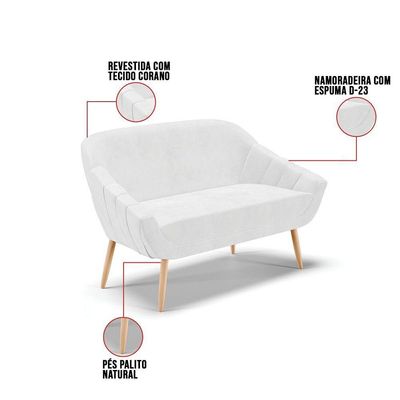 Kit 01 Namoradeira E 01 Poltrona Corano Natural Branco