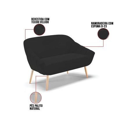 Kit 01 Namoradeira E 02 Poltronas Veludo Preto Natural