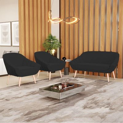 Kit 01 Namoradeira E 02 Poltronas Veludo Preto Natural