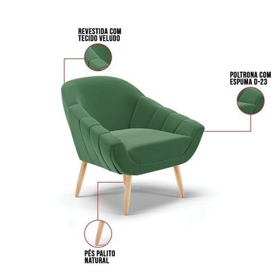 Kit 01 Namoradeira E 02 Poltronas Veludo Natural Verde