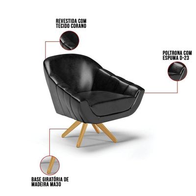 Kit 01 Namoradeira E 02 Poltronas Giratória Corano Preto