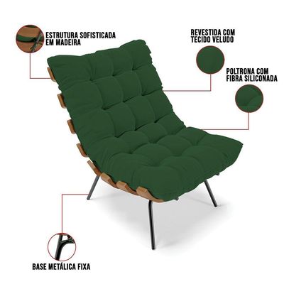 Kit 01 Poltrona E 01 Puff Costela Veludo Verde