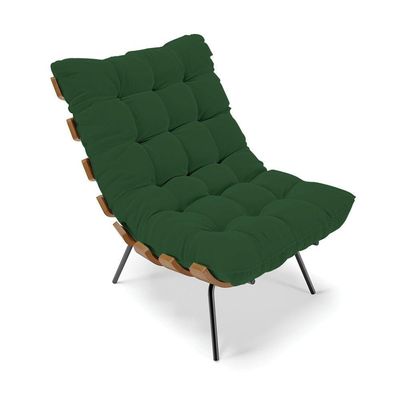 Kit 01 Poltrona E 01 Puff Costela Veludo Verde