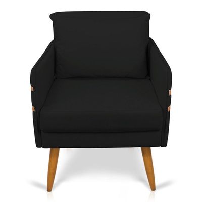 Poltrona Mari Suede Preto Pés Palito Castanho - D'rossi