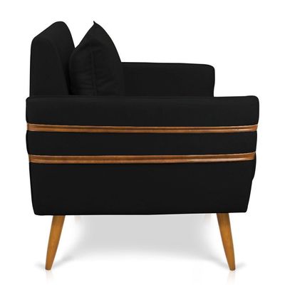 Poltrona Mari Suede Preto Pés Palito Castanho - D'rossi