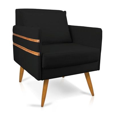 Poltrona Mari Suede Preto Pés Palito Castanho - D'rossi