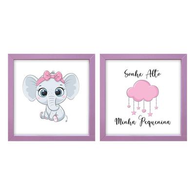Kit 2 Quadro Infantil Elefanta Menina 1