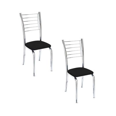 Conjunto 2 Cadeiras Cromadas Para Cozinha Kiara-corino Preto