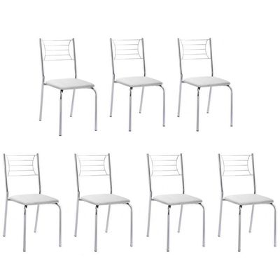 Kit 7 Cadeiras Nanda Cromada Corino Branco