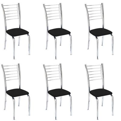 Conjunto 6 Cadeiras Cromadas Para Cozinha Kiara-corino Preto