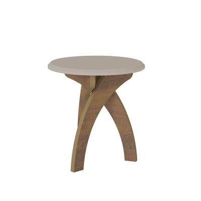 Mesa De Apoio Jade Off White Com Pinho E Tampo Redondo